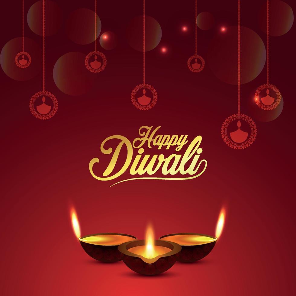 gelukkige diwali het festival van lichte viering wenskaart met creatieve diwali diya vector