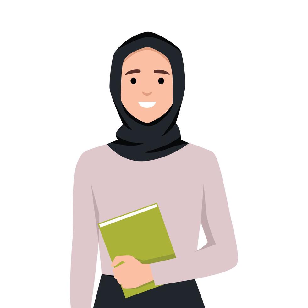 een mooi moslim vrouw vervelend een hijab Holding een boek. vector