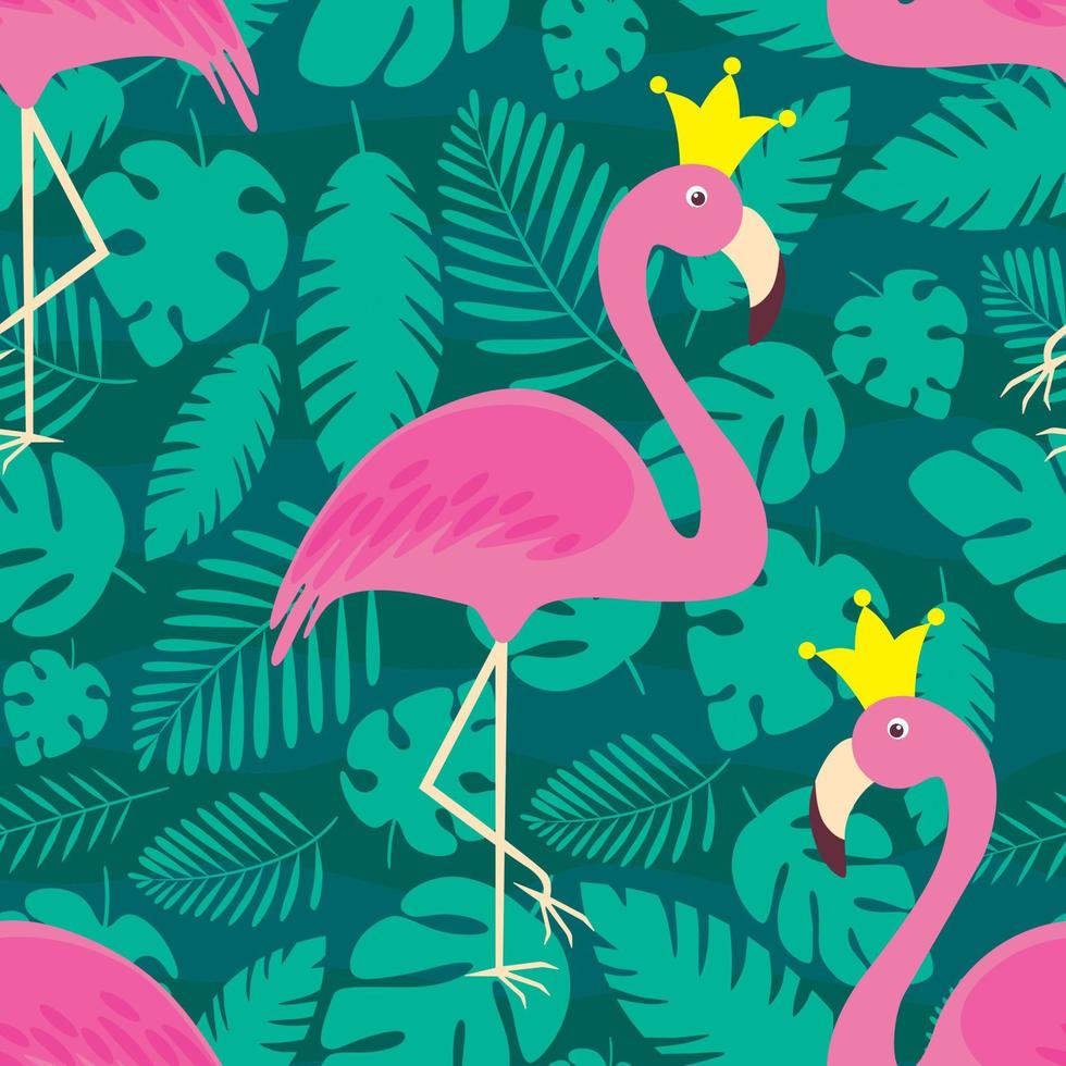 vector patroon met flamingo's en palm bladeren