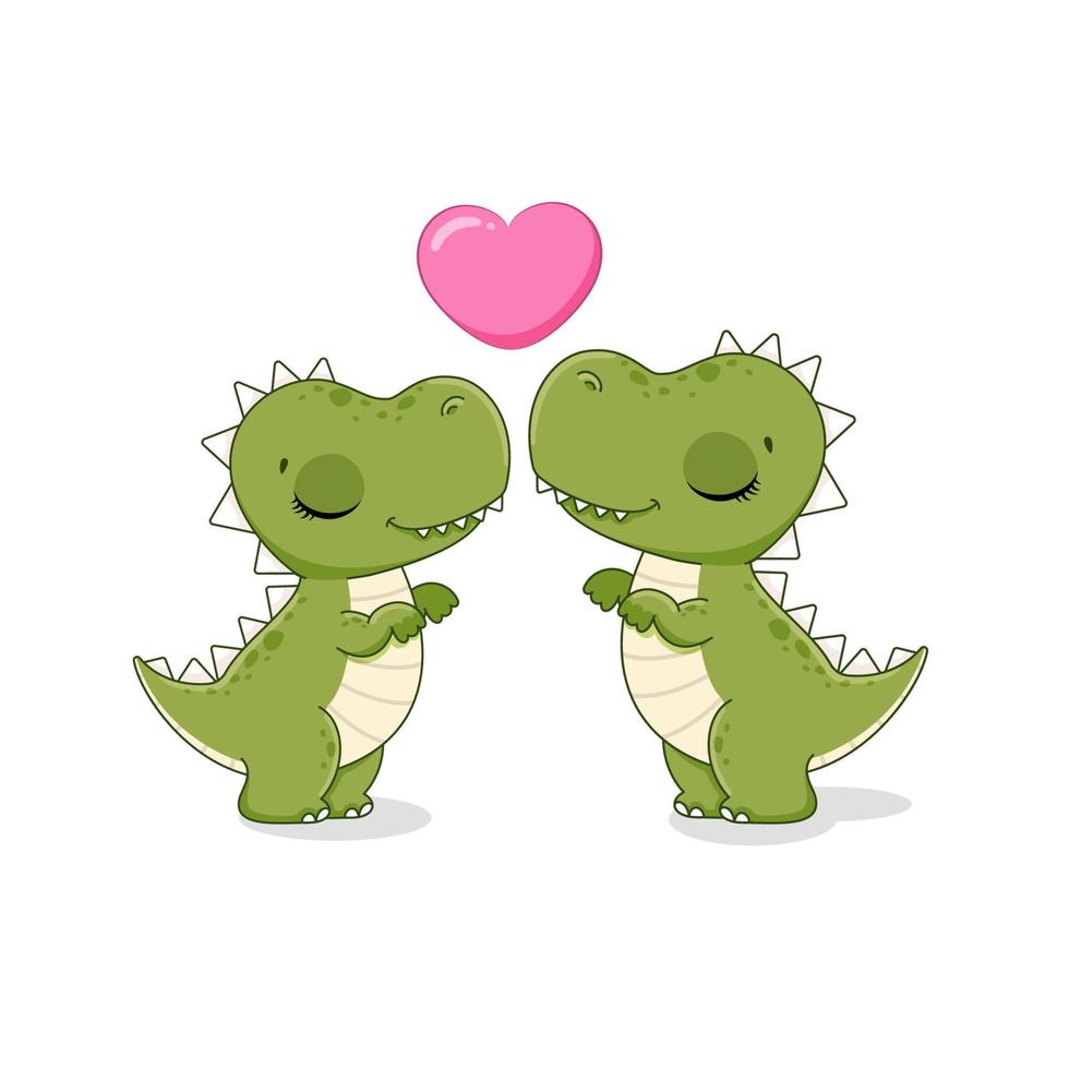 clip art reeks van schattig baby dinosaurussen. dinosaurussen in liefde. vector illustratie in tekenfilm stijl.