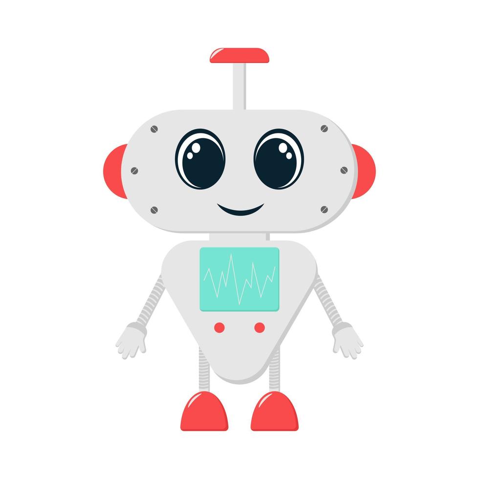 sticker illustratie met modern concept van chatbot. robot in vlak stijl met kunstmatig intelligentie. de karakter is schattig met groot ogen en afgeronde vormen. vector