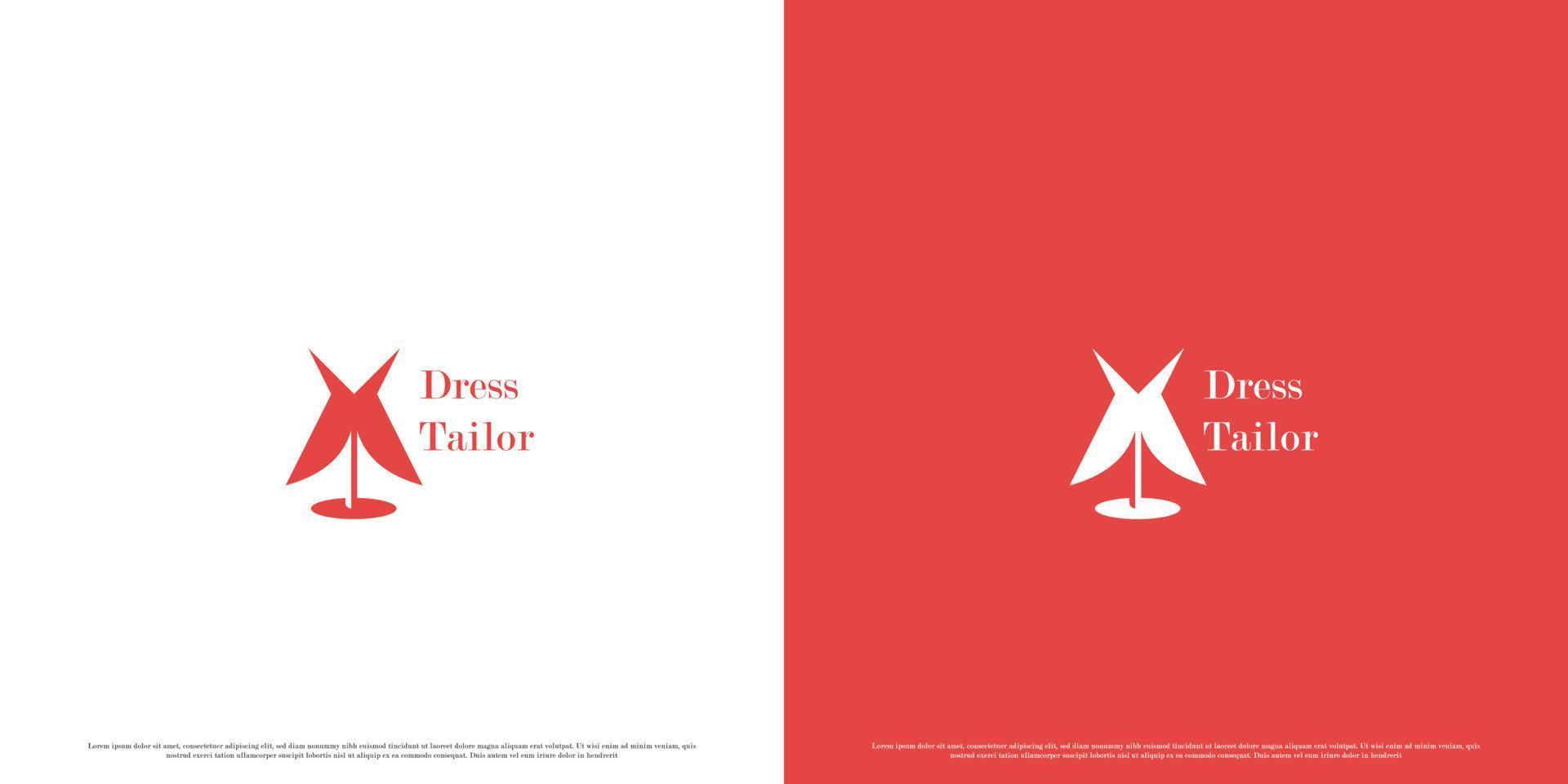 jurk kleermaker logo ontwerp illustratie. gemakkelijk creatief vlak silhouet luxe rood jurk luxe kleermaker jurk glamour. kleding kleding mode levensstijl web app bedrijf icoon. vector