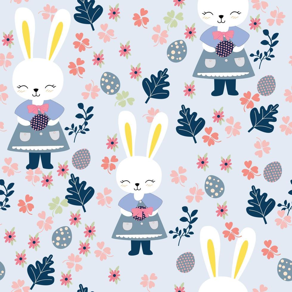 schattig konijn meisje in bloem frame, vrolijk Pasen vector