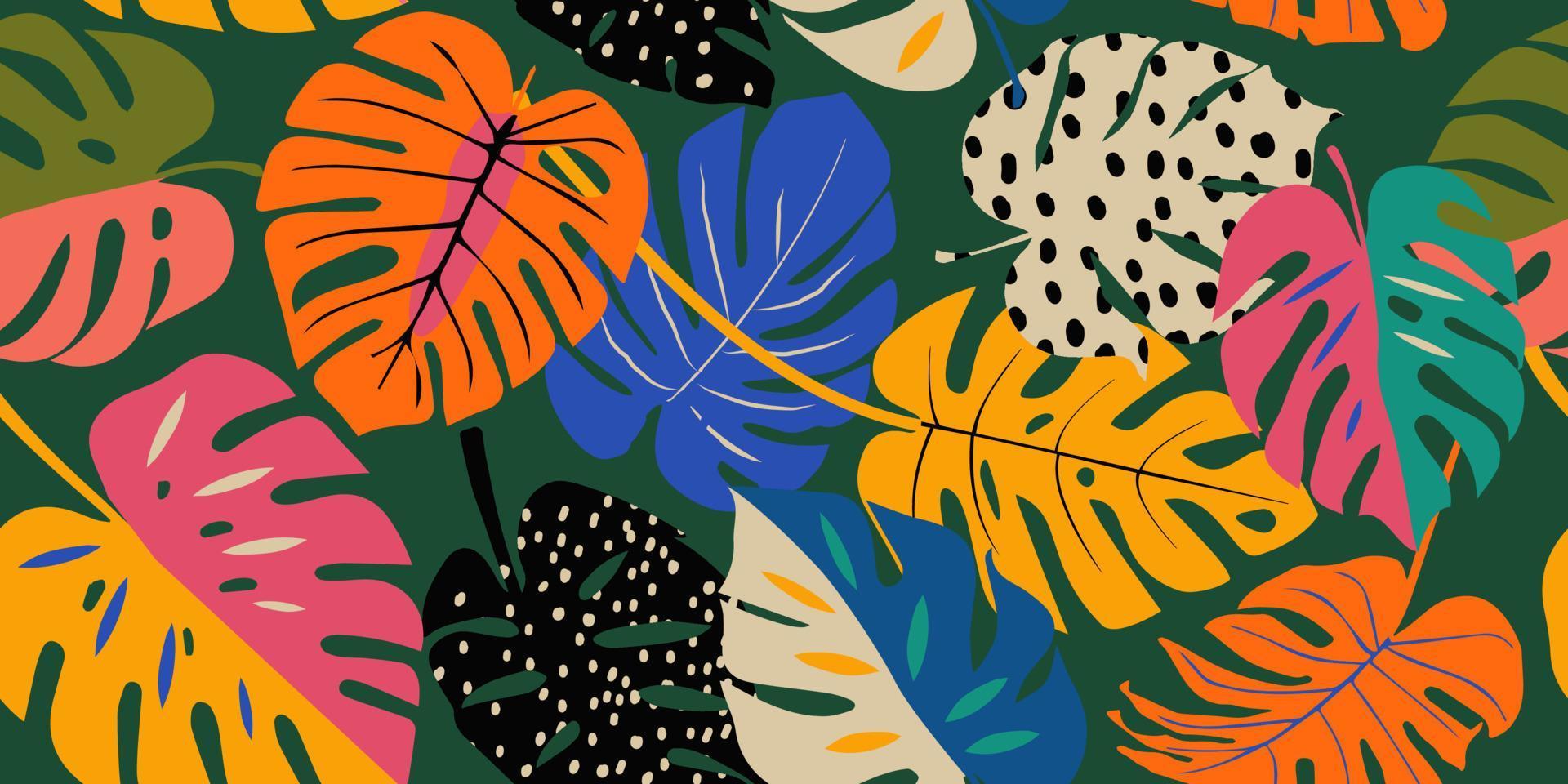 monstera blad naadloos patroon, hand- getrokken botanisch, voorjaar en zomer tijd, groen stijl, natuurlijk ornamenten voor textiel, kleding stof, behang, achtergrond. vector