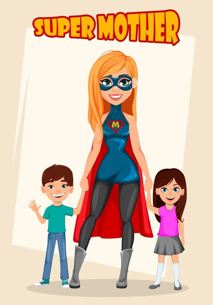 vrouw in superheld kostuum. super moeder vector