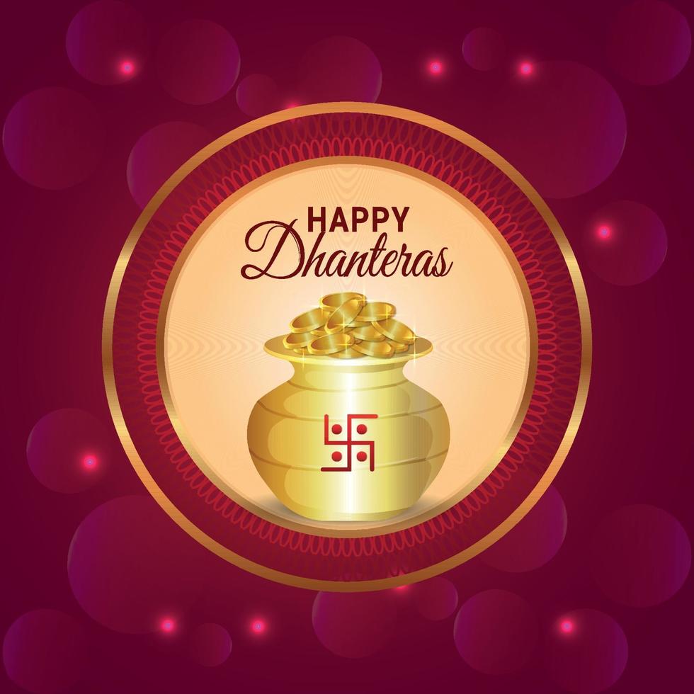 shubh dhanteras vector illustratie van gouden munten pot en garland bloem