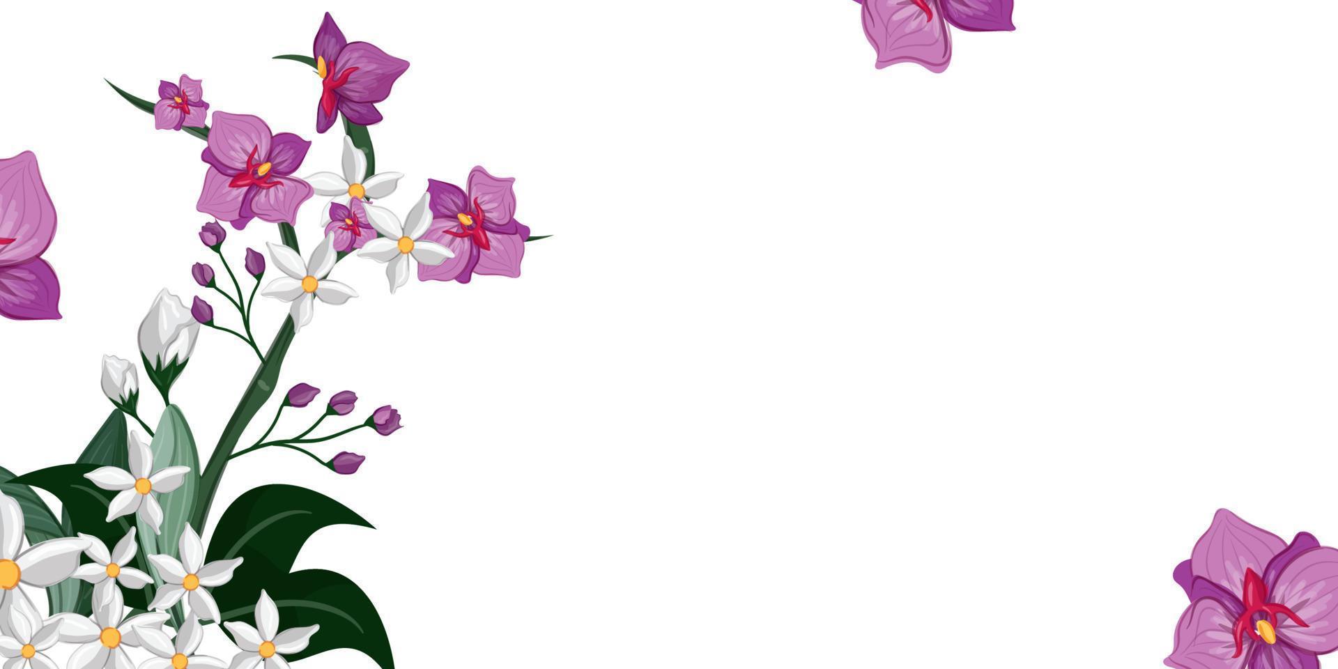 nationaal orchidee dag vector illustratie met kopiëren ruimte voor tekst. Purper wit orchidee bloem geïsoleerd Aan een zacht roze achtergrond. orchidee dag poster, april 16. belangrijk dag