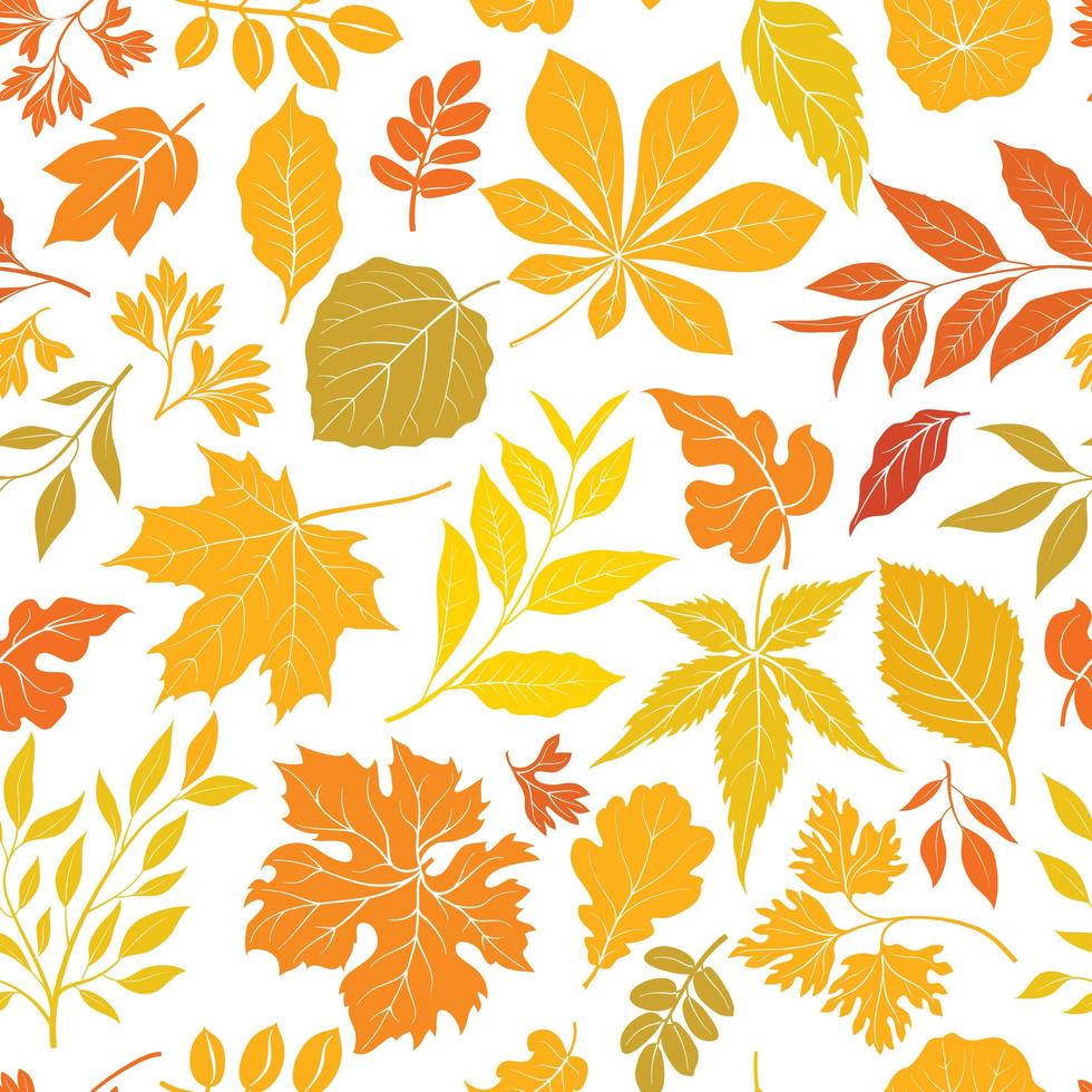 herfstbladeren naadloze bloemmotief. vallen natuur sierbehang. blad pictogrammenset op decoratieve tegel achtergrond. vector