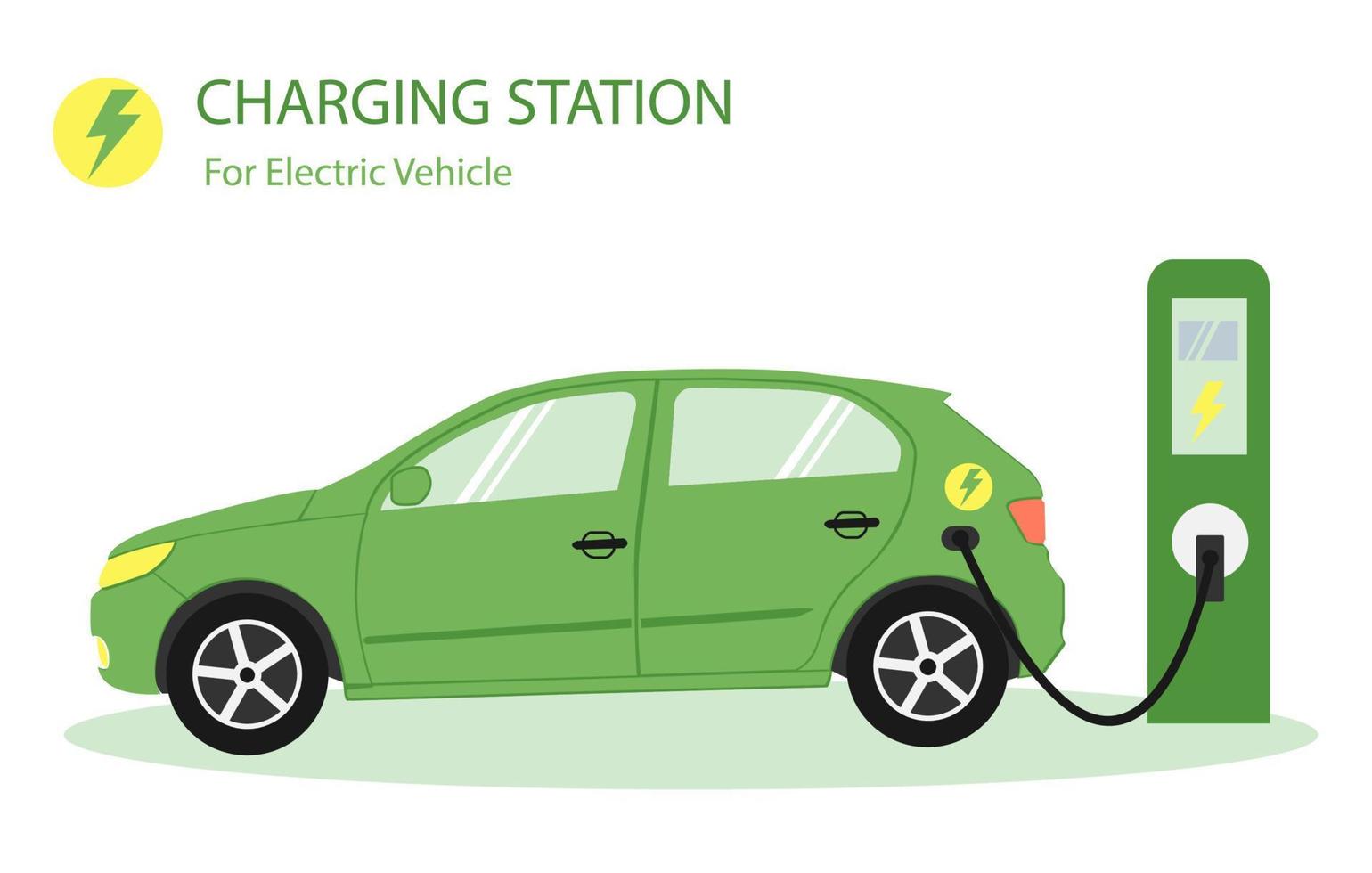 macht levering voor elektrisch auto opladen. elektrisch auto opladen station . hernieuwbaar eco technologieën. groen elektrisch auto Aan aanval. vector