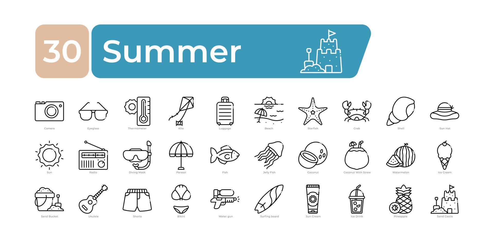 zomer pictogrammen pak. dun lijn pictogrammen set. schoon en gemakkelijk vector pictogrammen