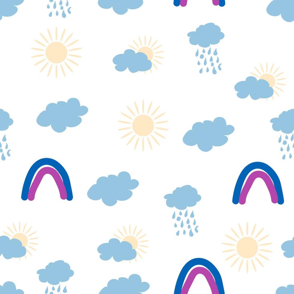 regenboog, wolk, zon naadloos patroon voor pasgeborenen. schattig en delicaat ontwerp voor de jongste kinderen vector