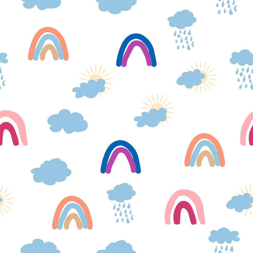 regenboog, wolk, zon naadloos patroon voor pasgeborenen. schattig en delicaat ontwerp voor de jongste kinderen vector