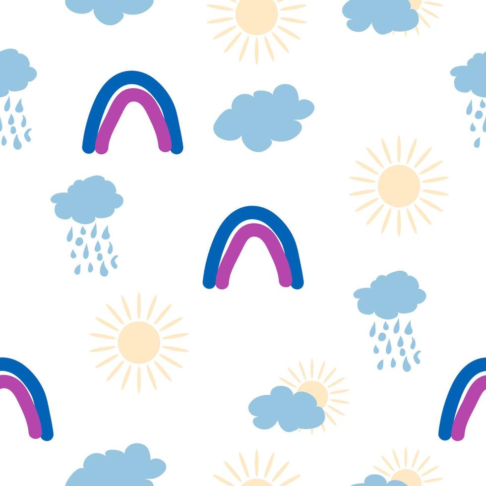 regenboog, wolk, zon naadloos patroon voor pasgeborenen. schattig en delicaat ontwerp voor de jongste kinderen vector