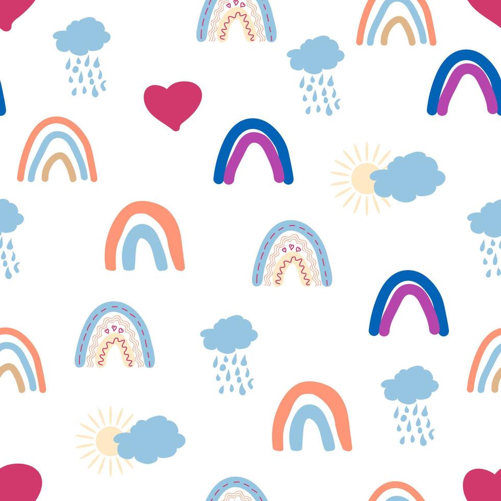 regenboog naadloos patroon in pastel kleuren. Scandinavisch baby hand- getrokken illustratie perfect voor textiel vector