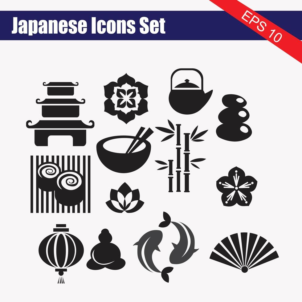 Japans icoon vector. meetkundig logo en symbool elementen. goud voorwerp decoratie in vintage. fuji berg, kers bloesem bloem, bonsai, bamboe, wolk, Golf en kam familie teken. vector