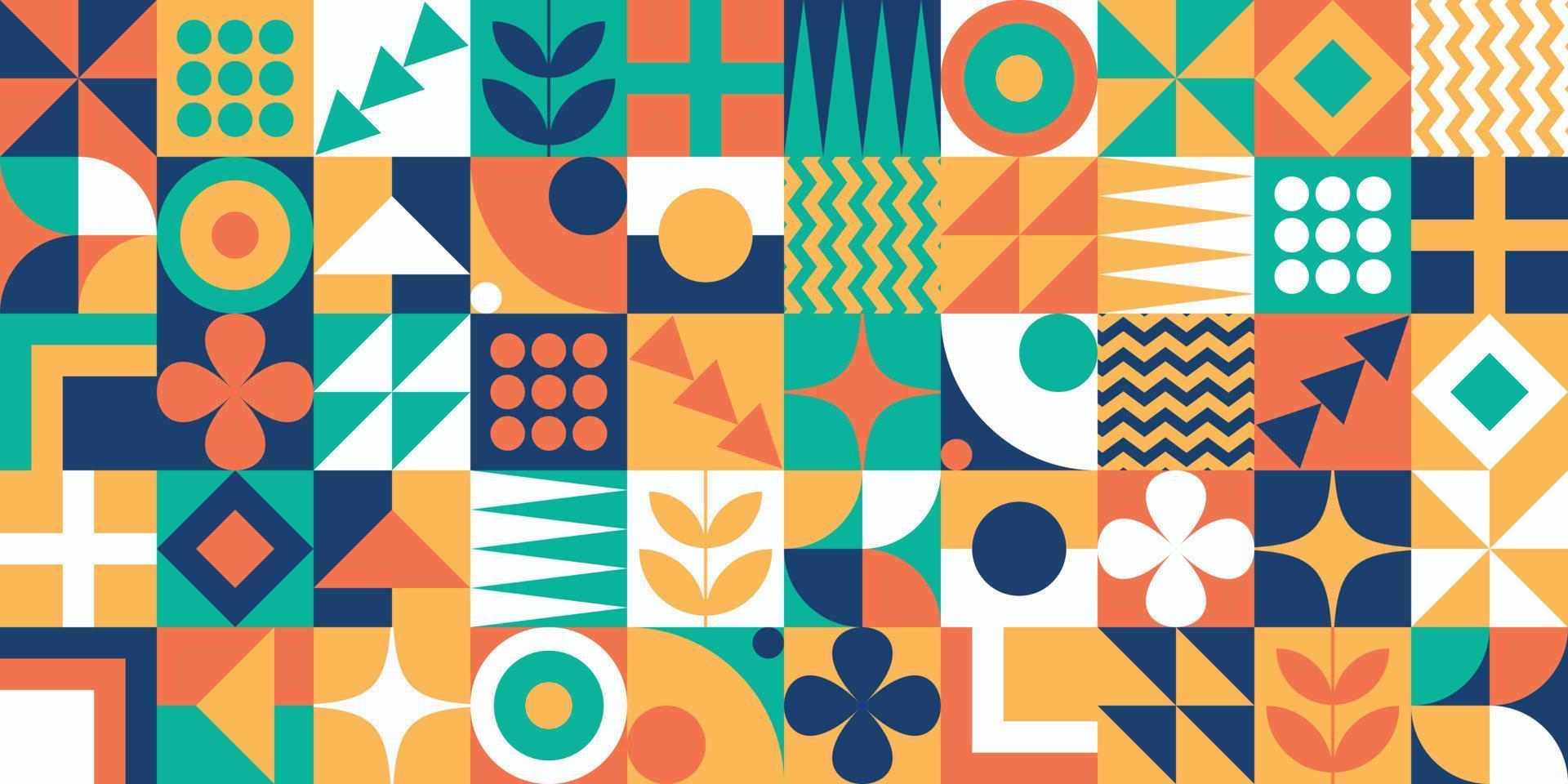 modern bauhaus stijl Memphis hedendaags bewerkbare naadloos patroon met stoutmoedig gemakkelijk vormen in levendig kleuren neo geo- abstract meetkundig vector illustratie