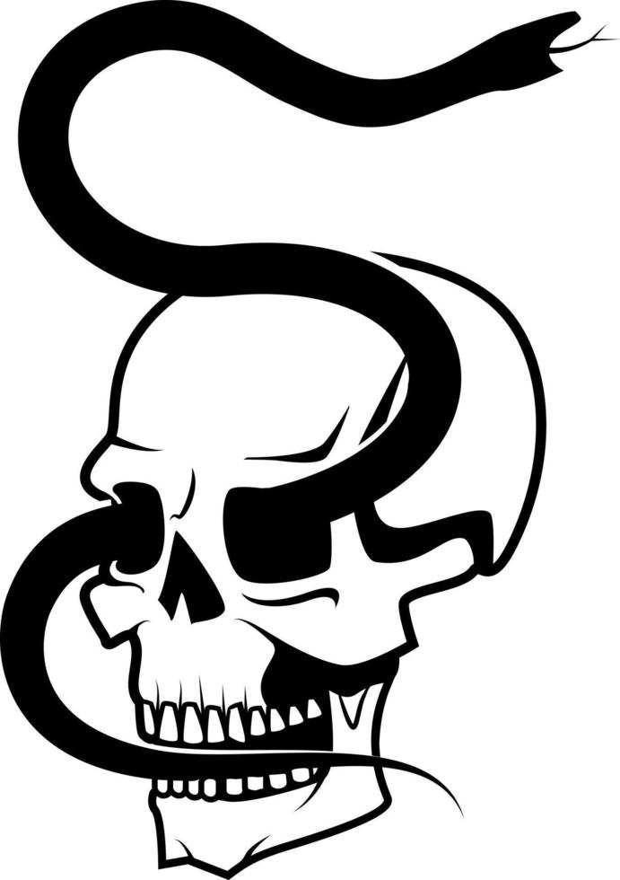 vector illustratie van een schedel met zwart slang binnen