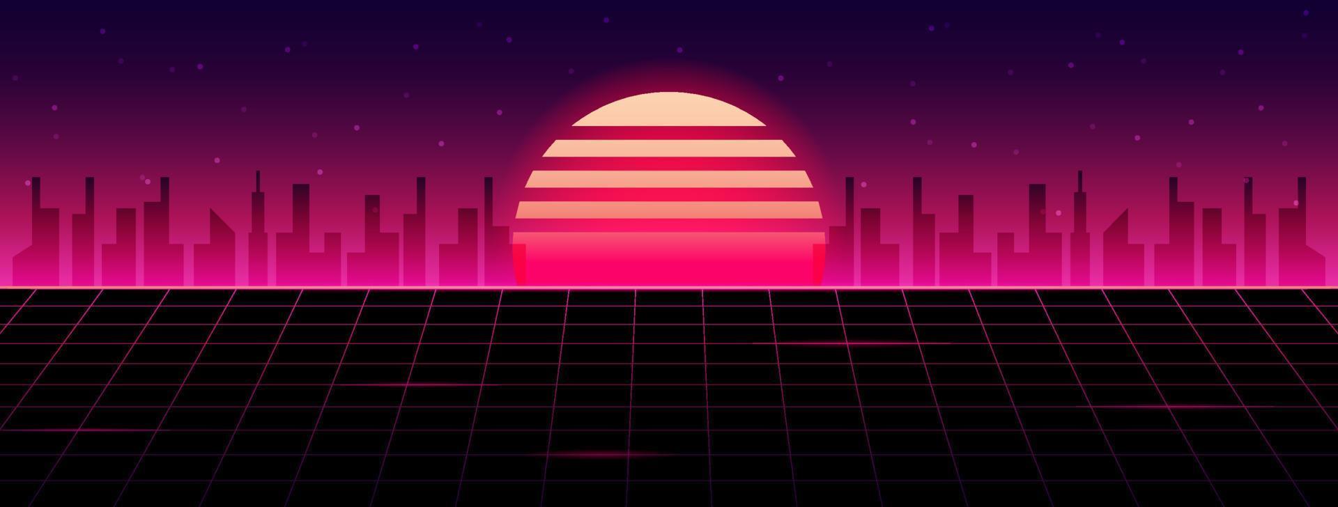 achtergrond in cyberpunk stijl. neon vector kleur ontwerp, toekomst stad zonsondergang.