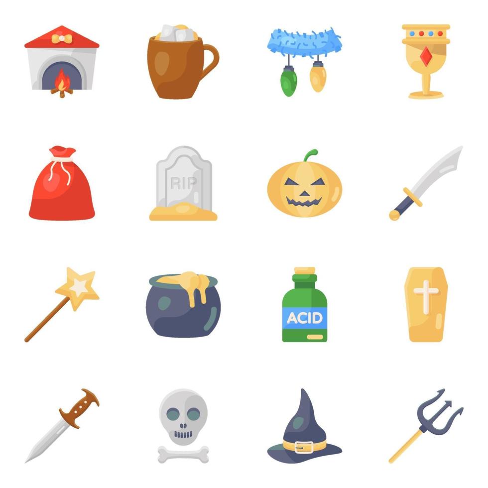 halloween accessoires en horror icon set vector
