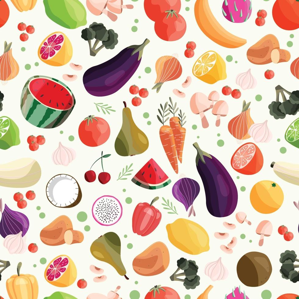 naadloze patroon met kleurrijke groenten en fruit. hand getekend vector illustratie ontwerp. natuurlijk biologisch voedsel. behang en stoffen ontwerp.