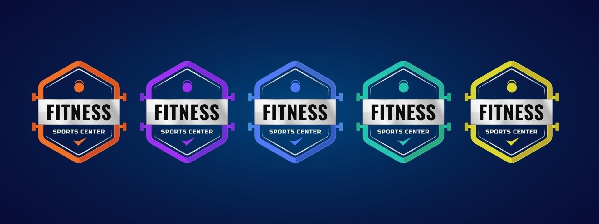 fitness sportcentrum logo badge sjabloon. kleurrijk ontwerp met sportelement. vector illustratie.