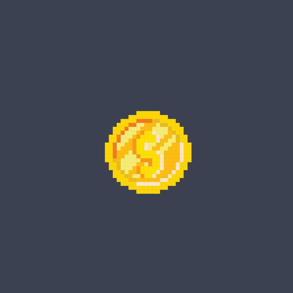 gouden munt met dollar teken in pixel kunst stijl vector