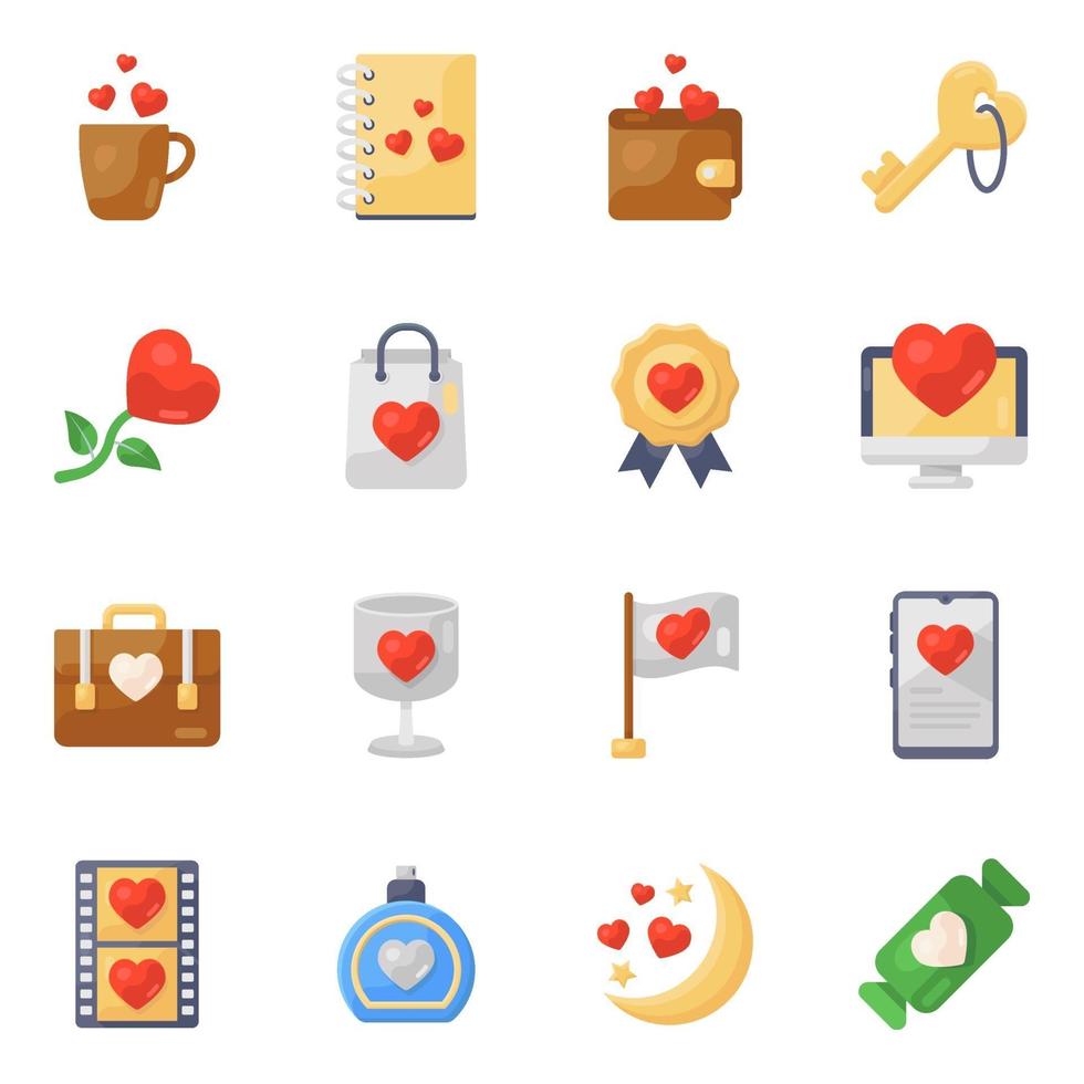 online dating en valentines icon set vector