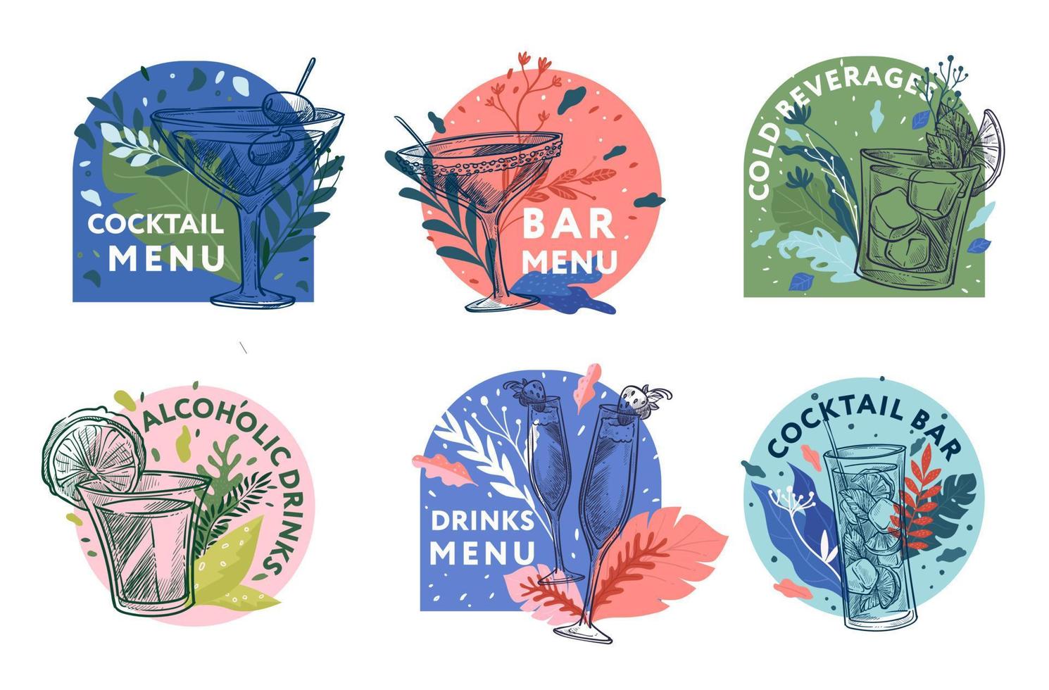 embleem label reeks voor cocktail menu concept vector