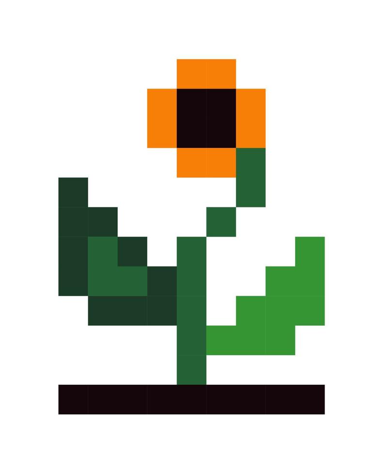 bloeiend bloem met gebladerte, pixel spel kunst vector