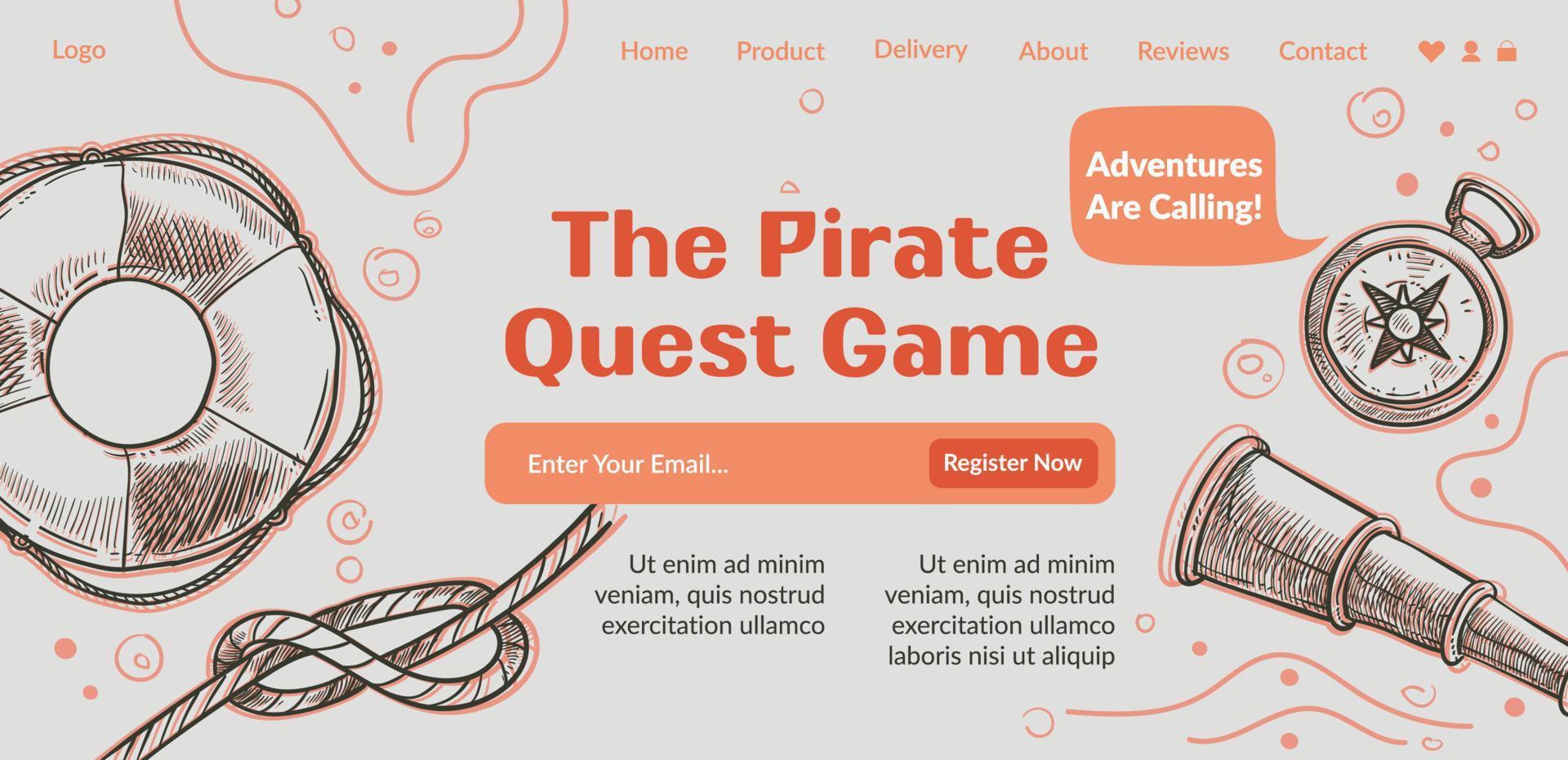 piraat zoektocht spel, avonturen zijn roeping web vector
