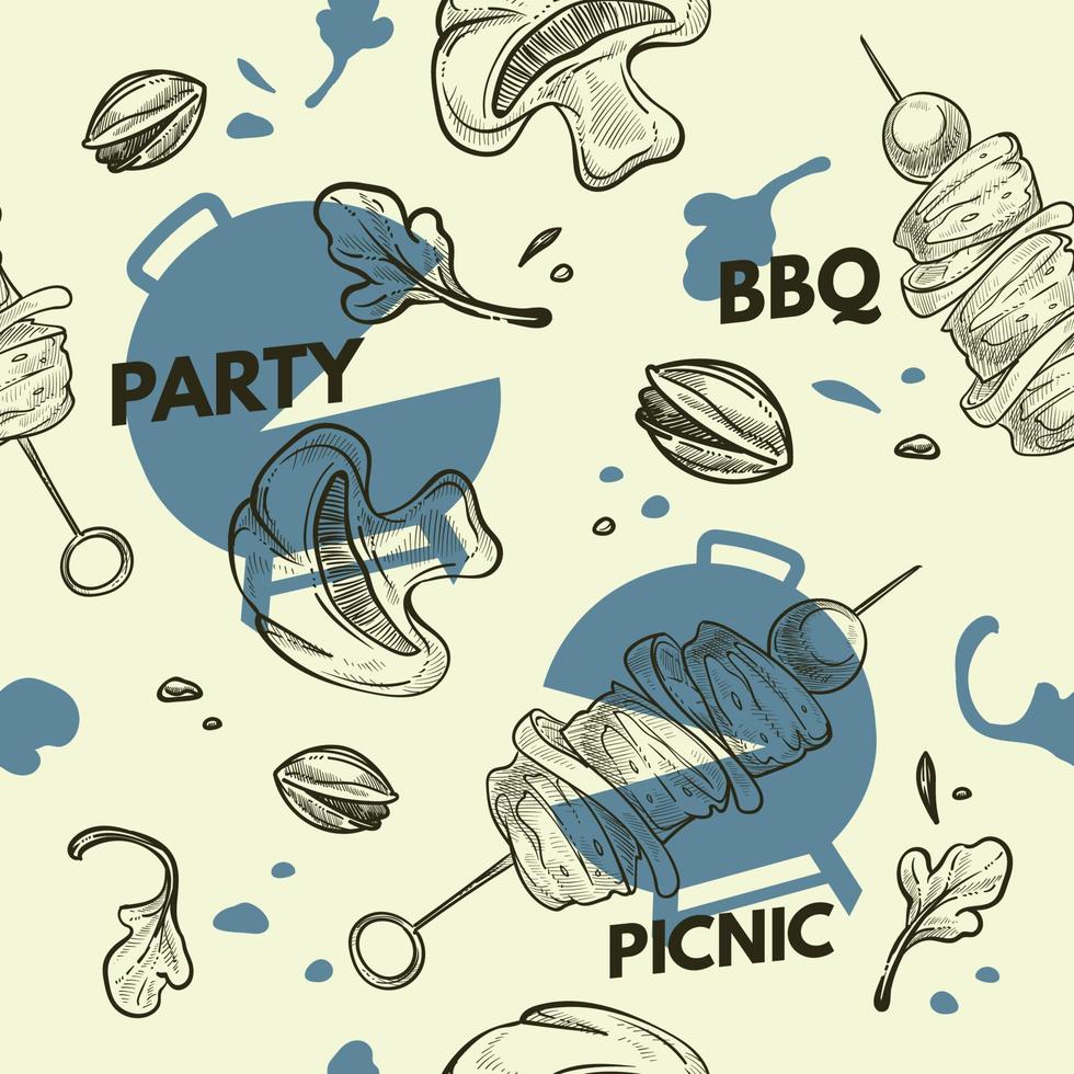 bbq partij en picknick, gegrild vlees en groenten vector