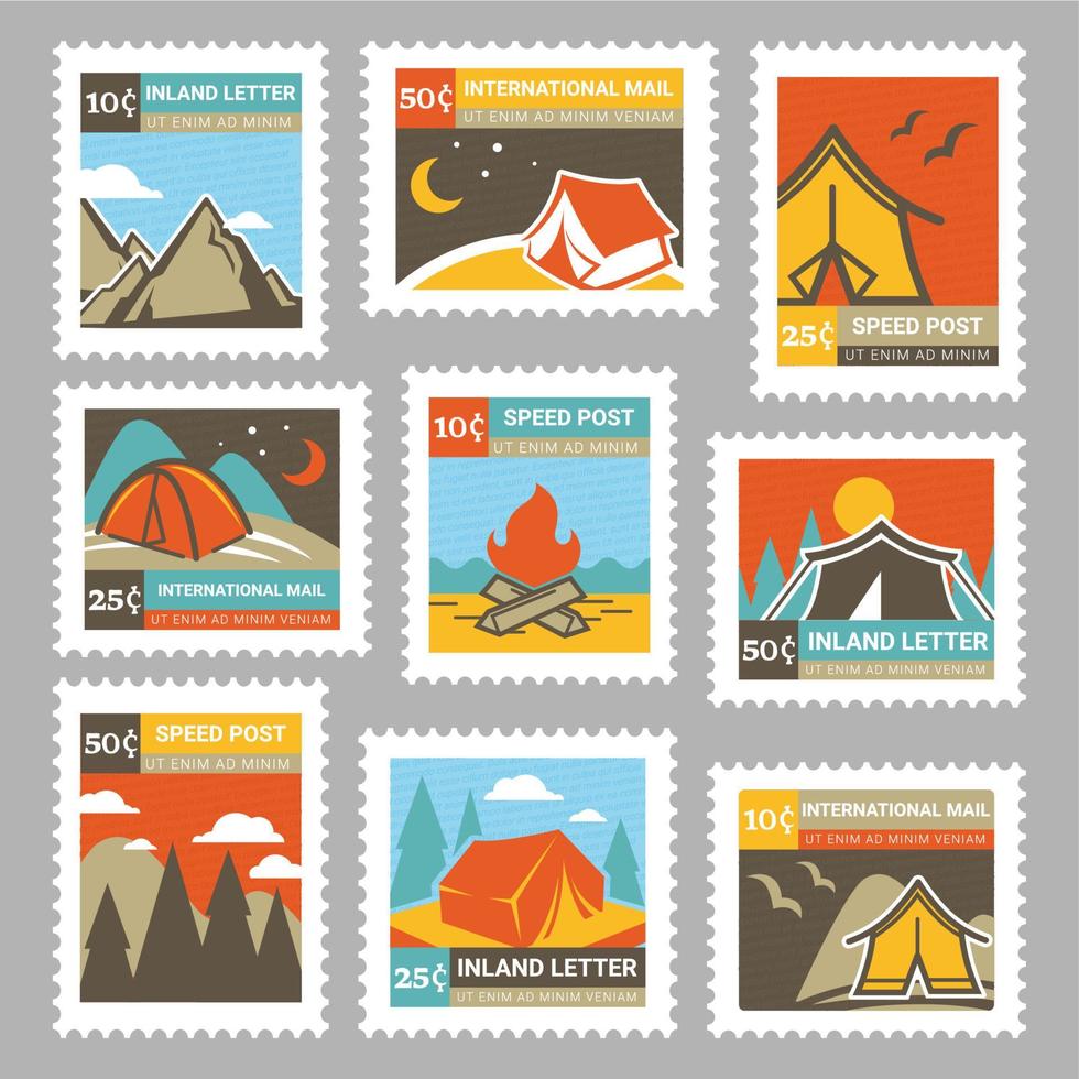 kleurrijk port postzegel met reizen camping element vector