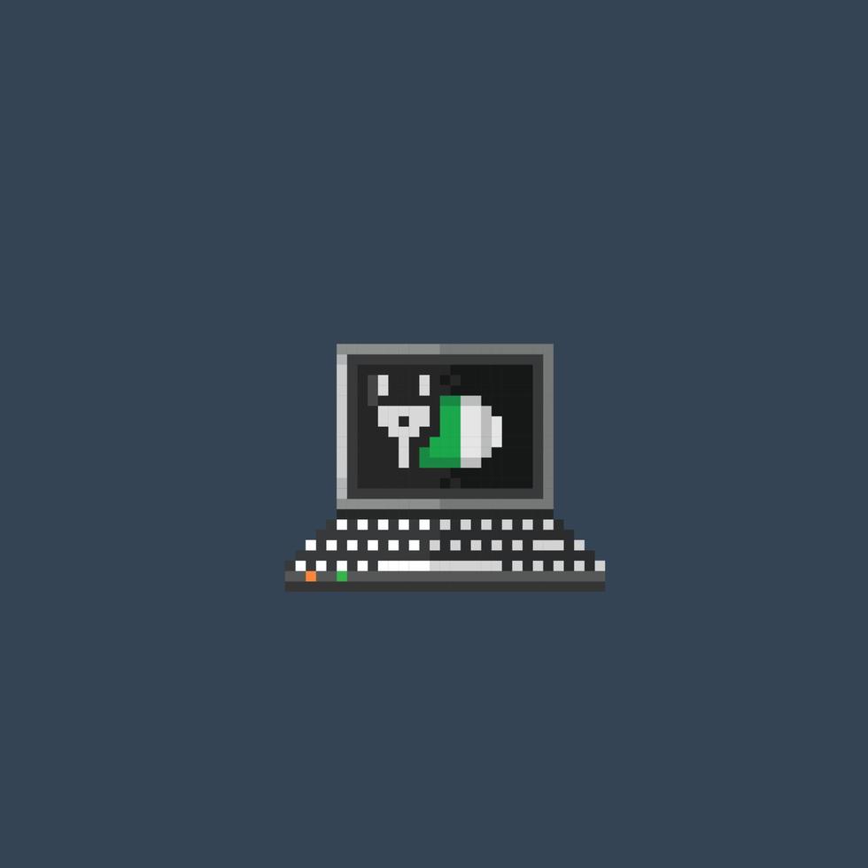 een laptop met accu in rekening brengen scherm in pixel kunst stijl vector