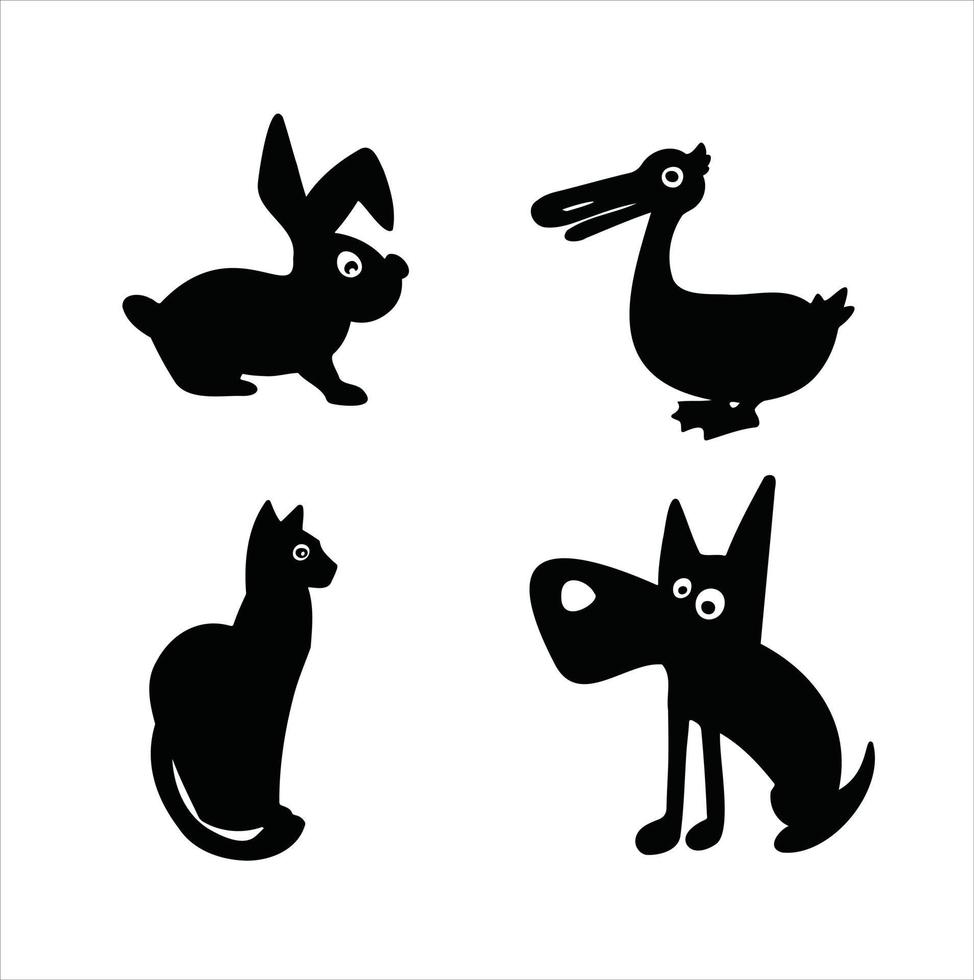 tekenfilm silhouet reeks van huiselijk en boerderij dieren vector illustratie