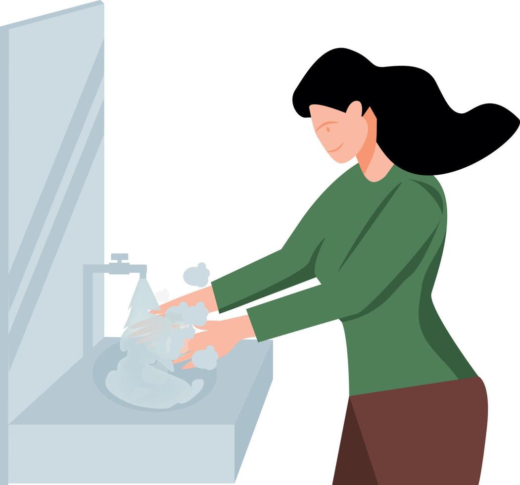 de meisje is het wassen haar handen. vector