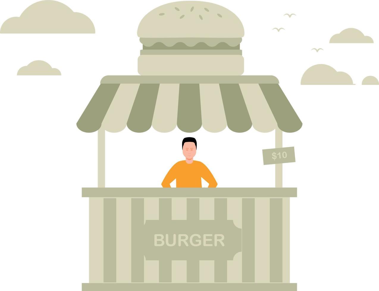 de jongen bezit een hamburger kraam. vector