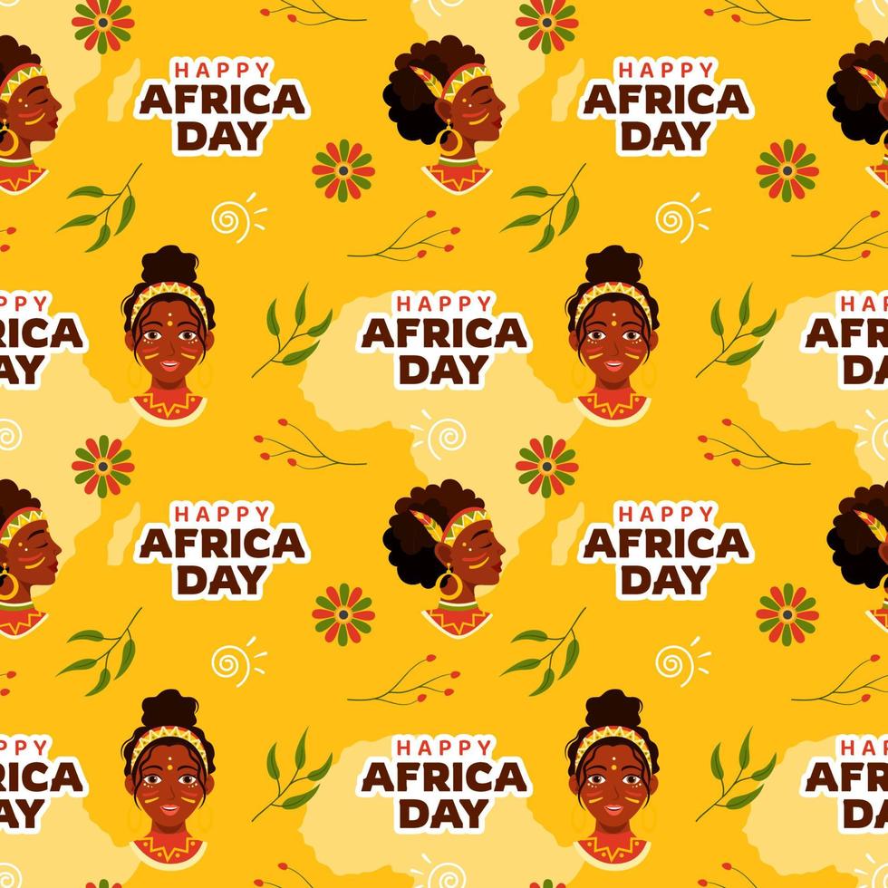 gelukkig Afrika dag naadloos patroon ontwerp met cultuur Afrikaanse tribal figuren decoratie in sjabloon hand- getrokken tekenfilm vlak illustratie vector