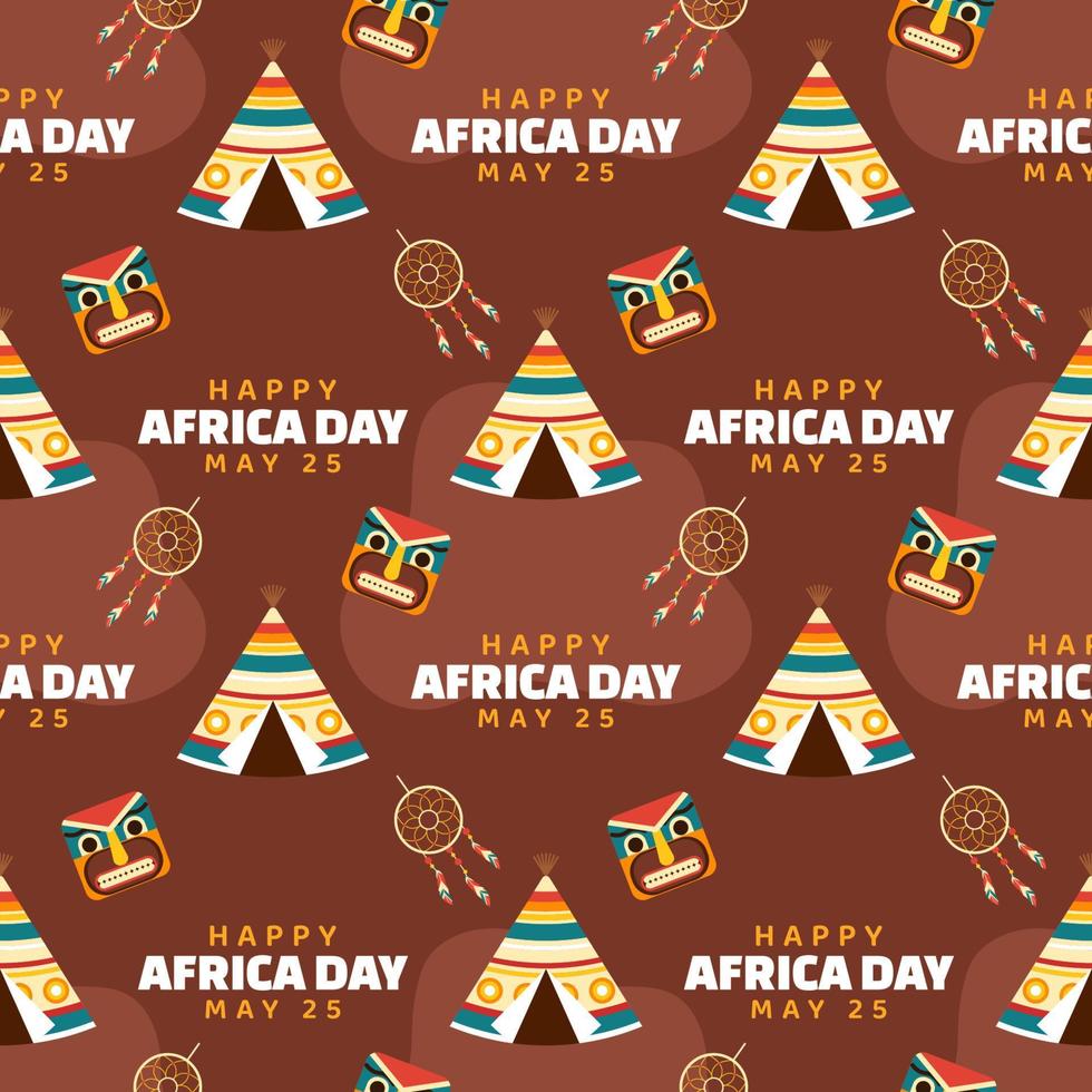 gelukkig Afrika dag naadloos patroon ontwerp met cultuur Afrikaanse tribal figuren decoratie in sjabloon hand- getrokken tekenfilm vlak illustratie vector