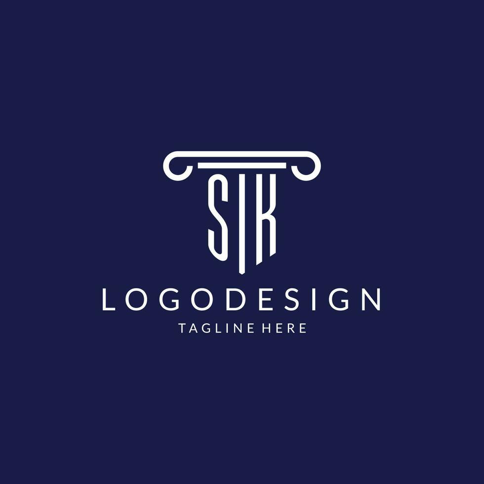 sk logo monogram met pijler vorm ontwerpen vector