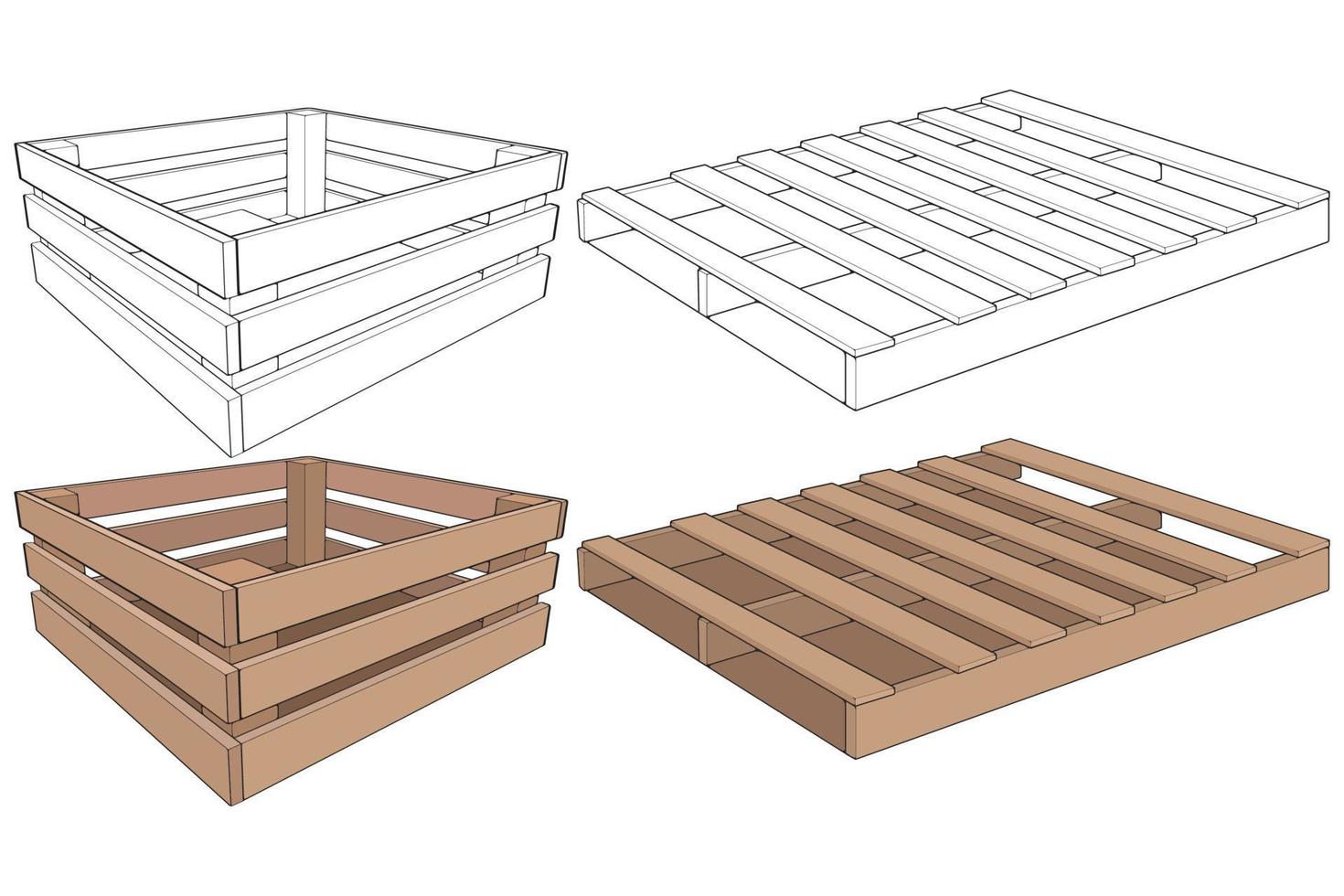 reeks van houten pallet vector illustratie Aan zwart achtergrond . geïsoleerd isometrische hout container. isometrische vector houten pallet.