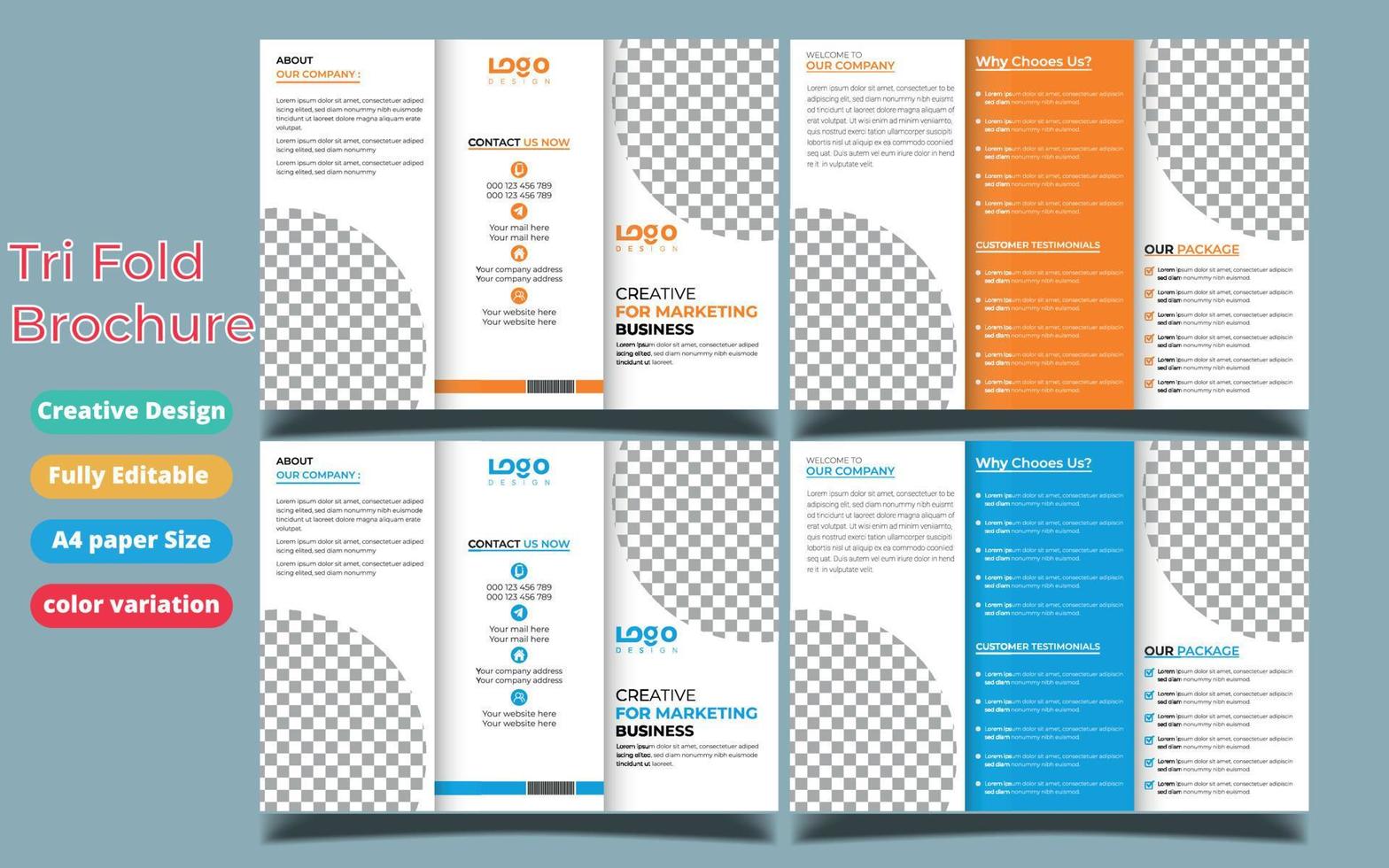 zakelijke brochuresjabloon in drievoudige lay-out. corporate design folder met vervangbare afbeelding. vector