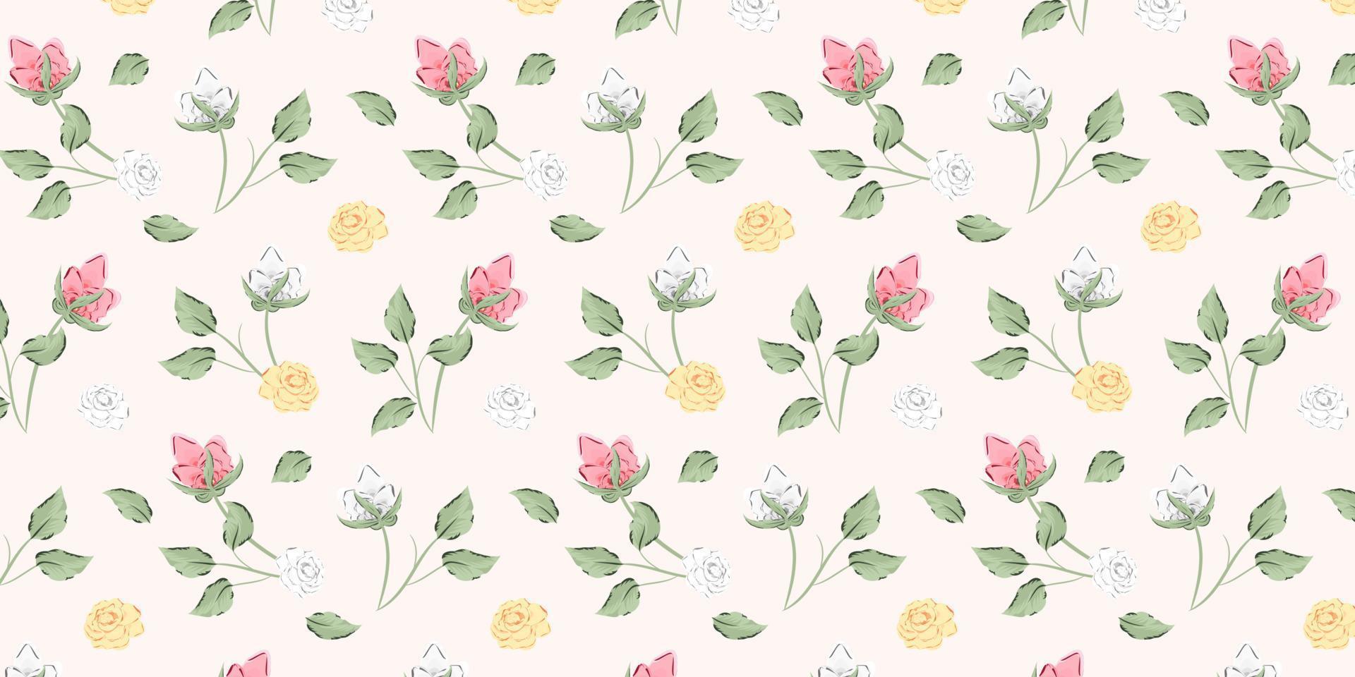 naadloos van bloemen patroon. roze roos en blad herhaald patroon. vullen patroon Aan stalen vector