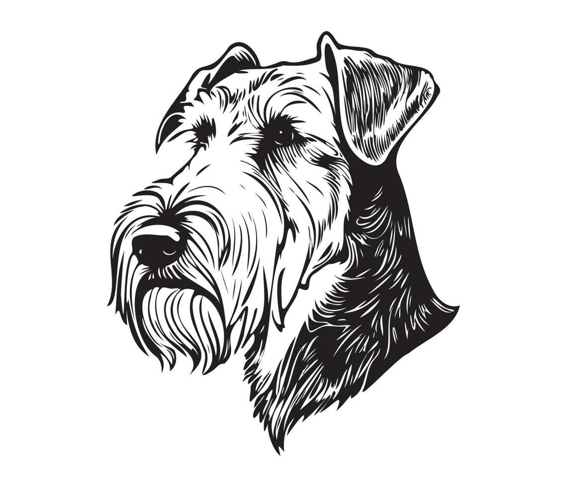 airedale gezicht, silhouetten hond gezicht, zwart en wit airedale vector