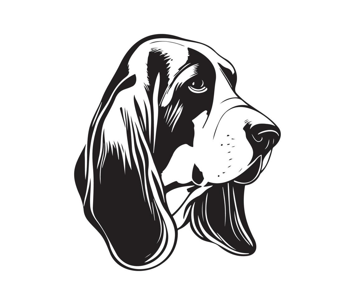 basset hond gezicht, silhouetten hond gezicht, zwart en wit basset hond vector
