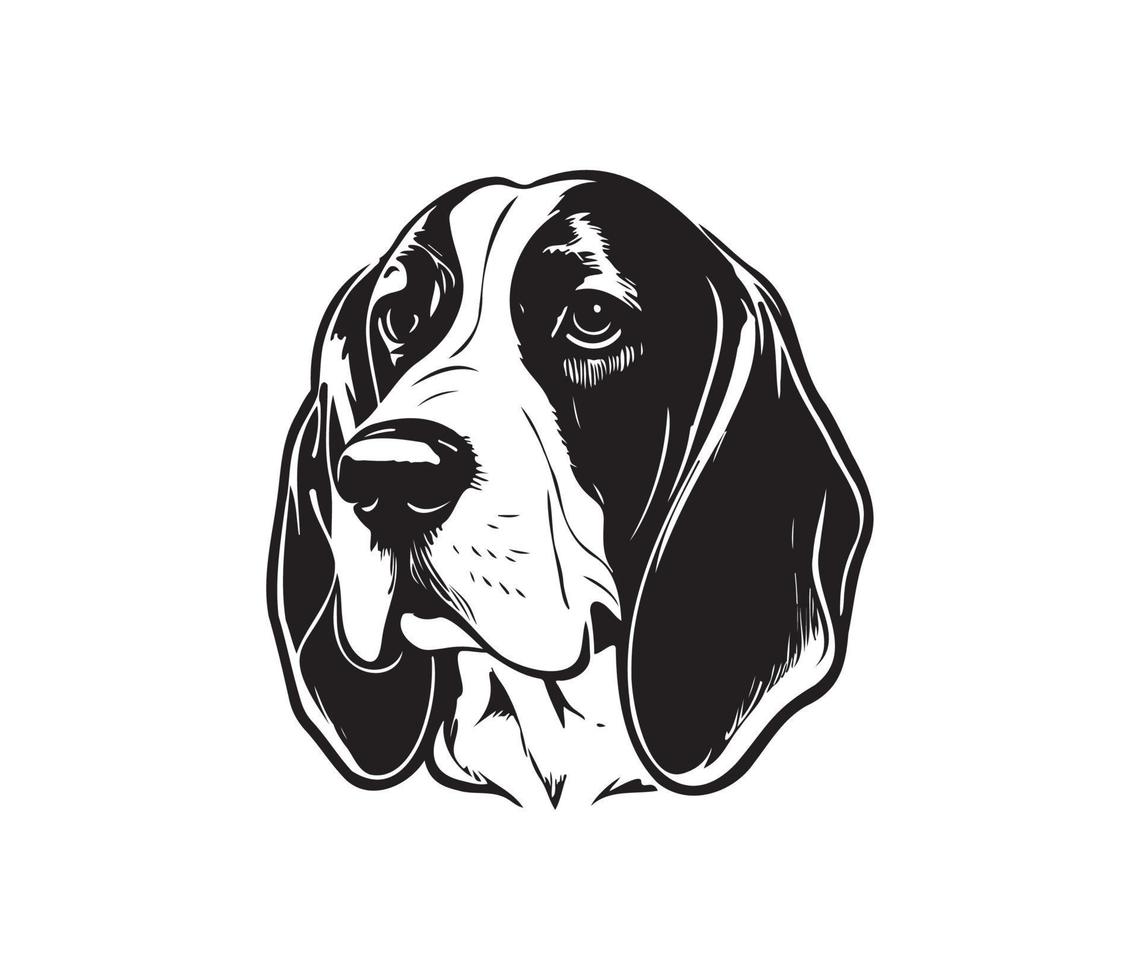 basset hond gezicht, silhouetten hond gezicht, zwart en wit basset hond vector