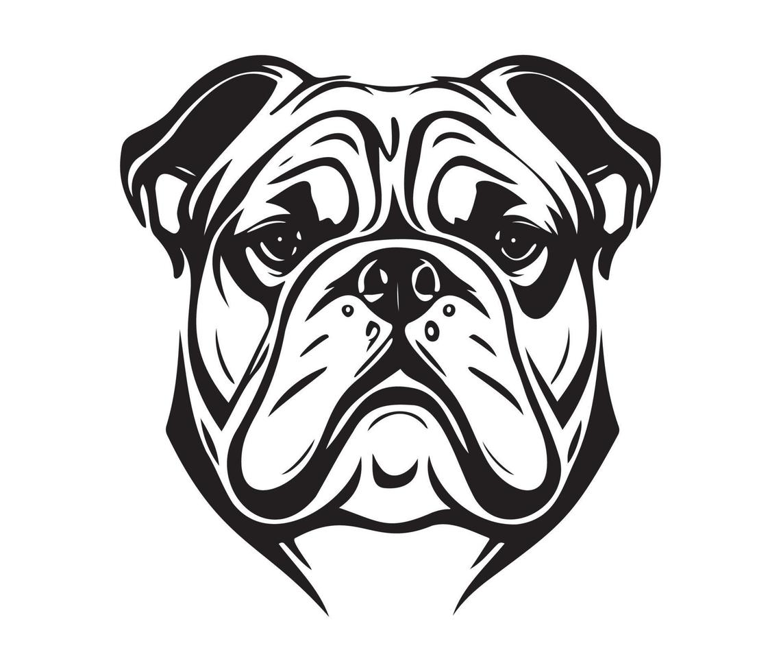 bulldog gezicht, silhouet hond gezicht, zwart en wit bulldog vector