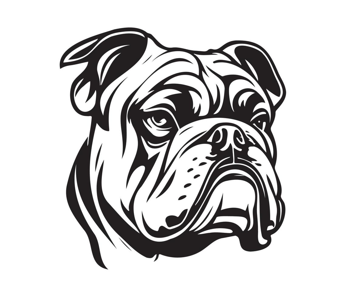 bulldog gezicht, silhouet hond gezicht, zwart en wit bulldog vector