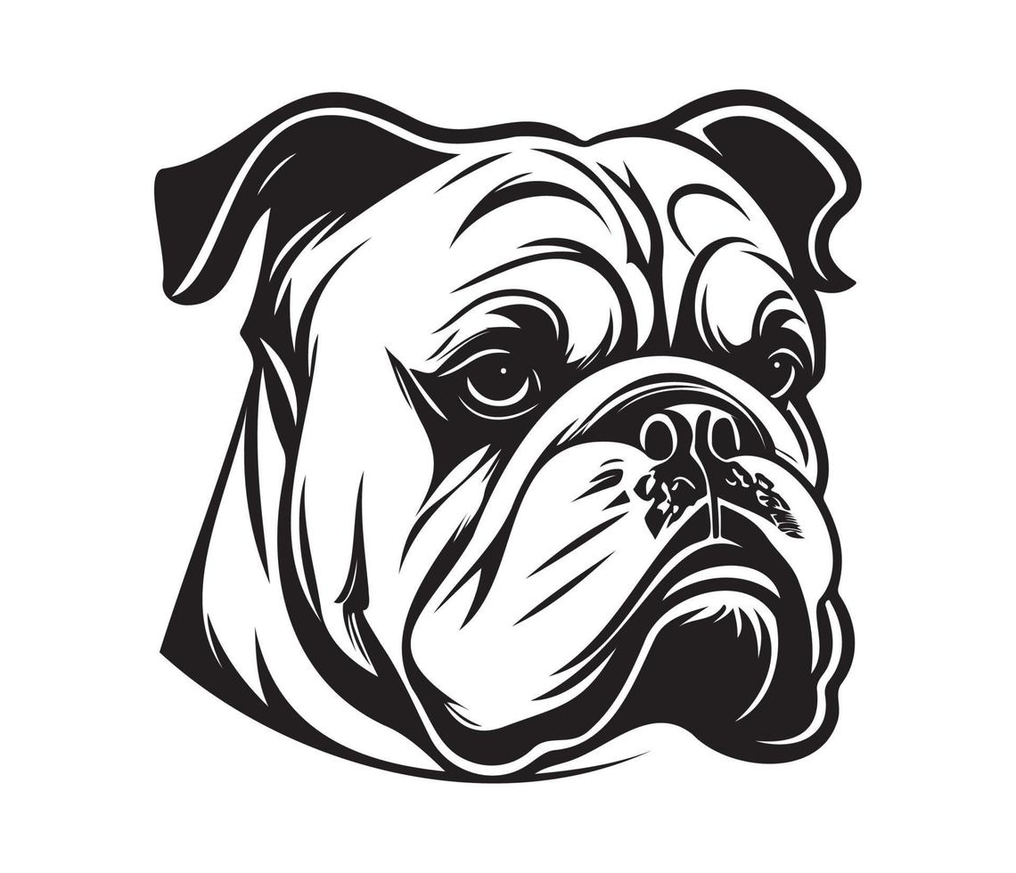 bulldog gezicht, silhouet hond gezicht, zwart en wit bulldog vector