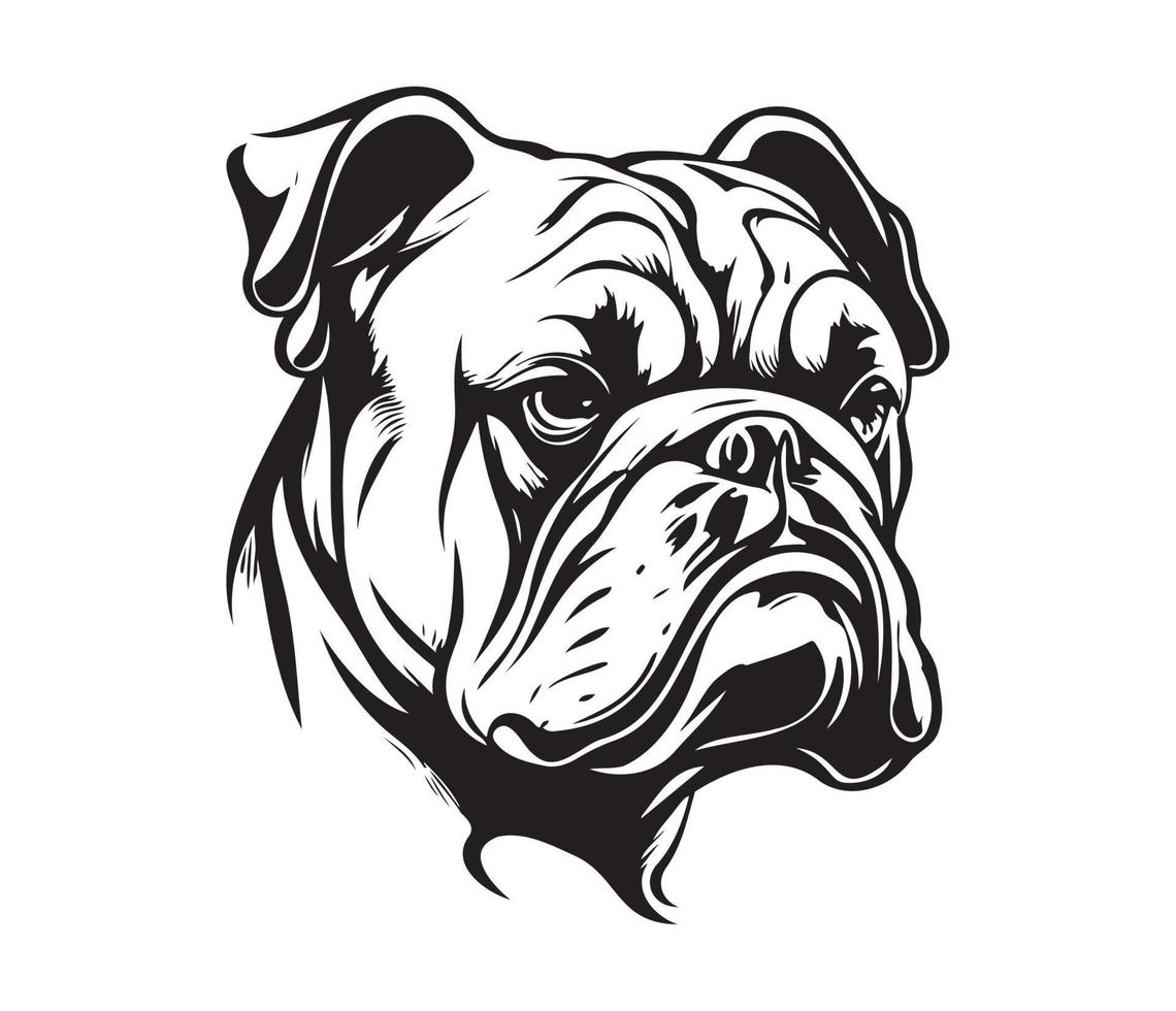 bulldog gezicht, silhouet hond gezicht, zwart en wit bulldog vector