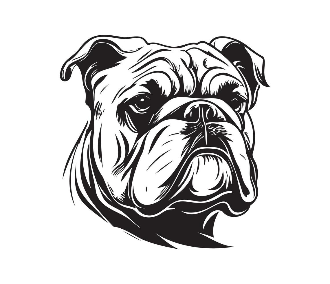 bulldog gezicht, silhouet hond gezicht, zwart en wit bulldog vector